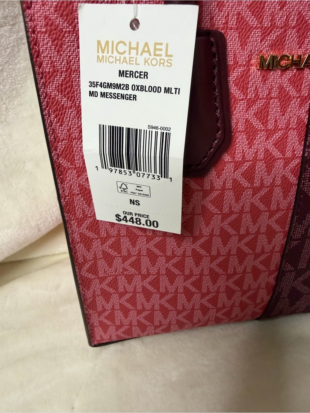 Michael Kors Mercer Pink & Burgundy Signature Tote Bag - Picture 2 of 5